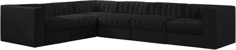 Talia Black Velvet Performance Fabric Upholstered Sectional, 6-Piece (Style 4)