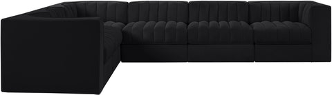 Talia Black Velvet Performance Fabric Upholstered Sectional, 6-Piece (Style 4)