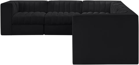Talia Black Velvet Performance Fabric Upholstered Sectional, 6-Piece (Style 4)