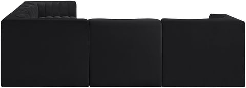 Talia Black Velvet Performance Fabric Upholstered Sectional, 6-Piece (Style 4)