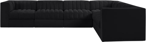 Talia Black Velvet Performance Fabric Upholstered Sectional, 6-Piece (Style 4)
