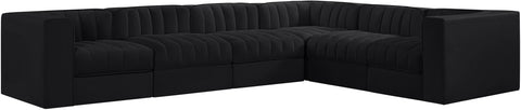 Talia Black Velvet Performance Fabric Upholstered Sectional, 6-Piece (Style 4)