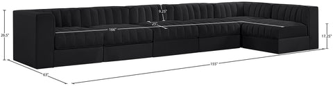 Talia Black Velvet Performance Fabric Upholstered Sectional, 6-Piece (Style 5)