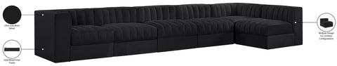 Talia Black Velvet Performance Fabric Upholstered Sectional, 6-Piece (Style 5)