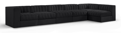 Talia Black Velvet Performance Fabric Upholstered Sectional, 6-Piece (Style 5)