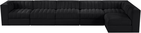Talia Black Velvet Performance Fabric Upholstered Sectional, 6-Piece (Style 5)