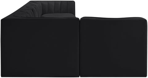 Talia Black Velvet Performance Fabric Upholstered Sectional, 6-Piece (Style 5)