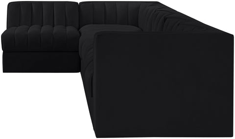 Talia Black Velvet Performance Fabric Upholstered Sectional, 6-Piece (Style 5)