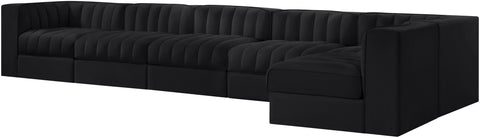 Talia Black Velvet Performance Fabric Upholstered Sectional, 6-Piece (Style 5)