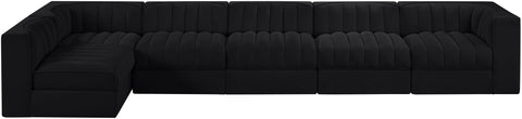 Talia Black Velvet Performance Fabric Upholstered Sectional, 6-Piece (Style 5)