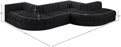 Talia Black Velvet Performance Fabric Upholstered Sectional, 6-Piece (Style 6)