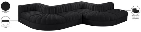 Talia Black Velvet Performance Fabric Upholstered Sectional, 6-Piece (Style 6)