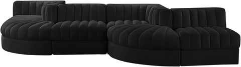 Talia Black Velvet Performance Fabric Upholstered Sectional, 6-Piece (Style 6)