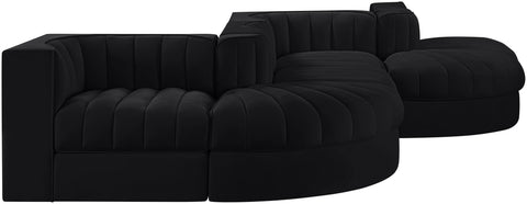 Talia Black Velvet Performance Fabric Upholstered Sectional, 6-Piece (Style 6)