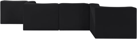 Talia Black Velvet Performance Fabric Upholstered Sectional, 6-Piece (Style 6)