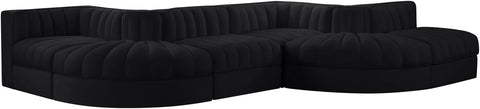 Talia Black Velvet Performance Fabric Upholstered Sectional, 6-Piece (Style 6)