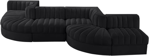 Talia Black Velvet Performance Fabric Upholstered Sectional, 6-Piece (Style 6)