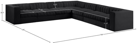 Talia Black Velvet Performance Fabric Upholstered Sectional, 7-Piece