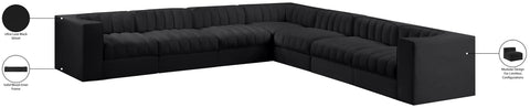 Talia Black Velvet Performance Fabric Upholstered Sectional, 7-Piece