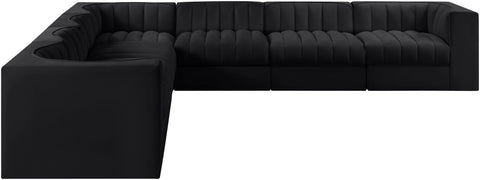 Talia Black Velvet Performance Fabric Upholstered Sectional, 7-Piece