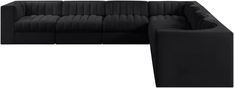 Talia Black Velvet Performance Fabric Upholstered Sectional, 7-Piece