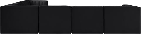 Talia Black Velvet Performance Fabric Upholstered Sectional, 7-Piece