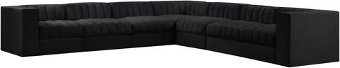 Talia Black Velvet Performance Fabric Upholstered Sectional, 7-Piece
