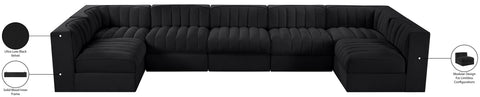 Talia Black Velvet Performance Fabric Upholstered Sectional, 7-Piece (Style 2)