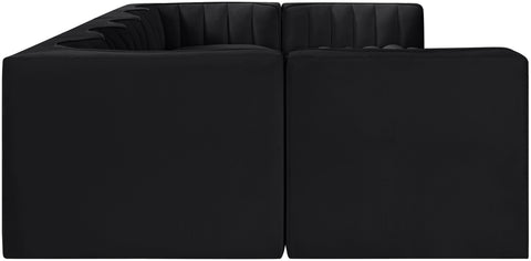 Talia Black Velvet Performance Fabric Upholstered Sectional, 7-Piece (Style 2)