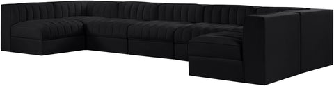Talia Black Velvet Performance Fabric Upholstered Sectional, 7-Piece (Style 2)
