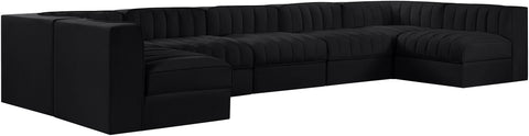 Talia Black Velvet Performance Fabric Upholstered Sectional, 7-Piece (Style 2)