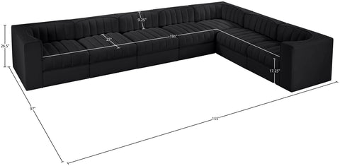 Talia Black Velvet Performance Fabric Upholstered Sectional, 7-Piece (Style 3)