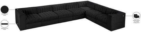 Talia Black Velvet Performance Fabric Upholstered Sectional, 7-Piece (Style 3)
