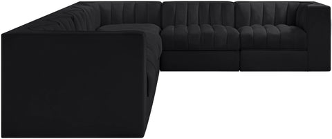 Talia Black Velvet Performance Fabric Upholstered Sectional, 7-Piece (Style 3)