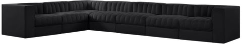 Talia Black Velvet Performance Fabric Upholstered Sectional, 7-Piece (Style 3)