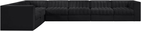 Talia Black Velvet Performance Fabric Upholstered Sectional, 7-Piece (Style 3)