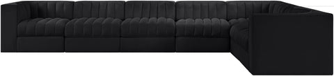 Talia Black Velvet Performance Fabric Upholstered Sectional, 7-Piece (Style 3)
