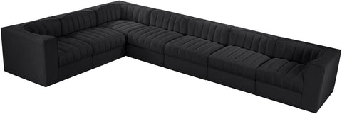 Talia Black Velvet Performance Fabric Upholstered Sectional, 7-Piece (Style 3)