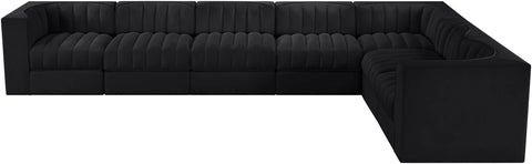Talia Black Velvet Performance Fabric Upholstered Sectional, 7-Piece (Style 3)
