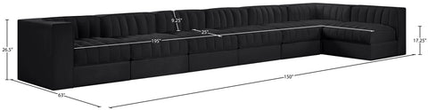 Talia Black Velvet Performance Fabric Upholstered Sectional, 7-Piece (Style 4)