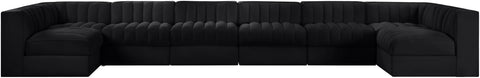 Talia Black Velvet Performance Fabric Upholstered Sectional, 8-Piece