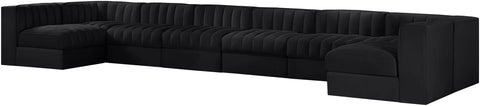 Talia Black Velvet Performance Fabric Upholstered Sectional, 8-Piece