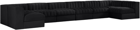Talia Black Velvet Performance Fabric Upholstered Sectional, 8-Piece
