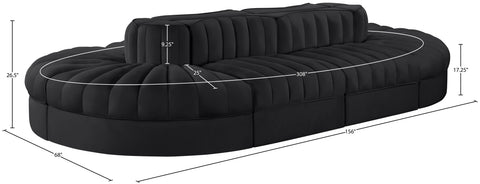 Talia Black Velvet Performance Fabric Upholstered Sectional, 8-Piece (Style 2)