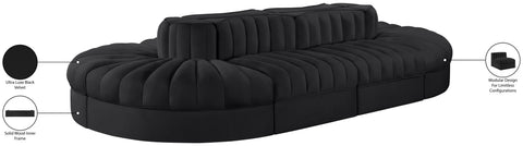 Talia Black Velvet Performance Fabric Upholstered Sectional, 8-Piece (Style 2)
