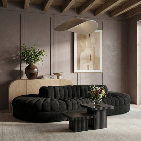 Talia Black Velvet Performance Fabric Upholstered Sectional, 8-Piece (Style 2)