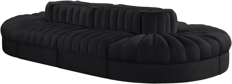 Talia Black Velvet Performance Fabric Upholstered Sectional, 8-Piece (Style 2)