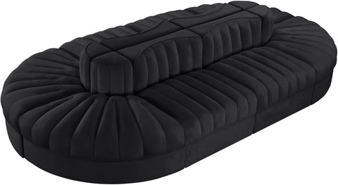 Talia Black Velvet Performance Fabric Upholstered Sectional, 8-Piece (Style 2)