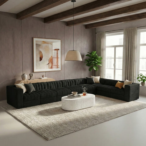 Talia Black Velvet Performance Fabric Upholstered Sectional, 8-Piece (Style 3)