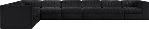 Talia Black Velvet Performance Fabric Upholstered Sectional, 8-Piece (Style 3)